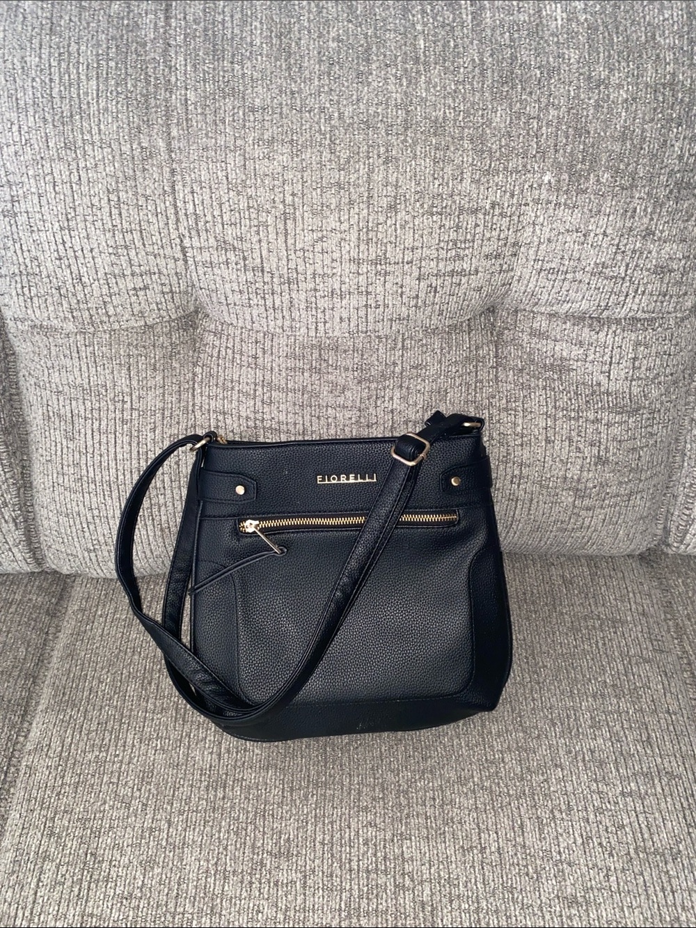 Black Pebbled Crossbody Bag with Gold